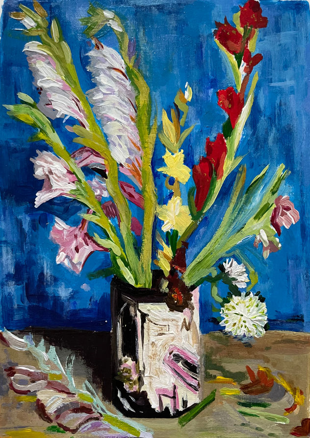 Florero con gladiolos y coronados, Van Gogh