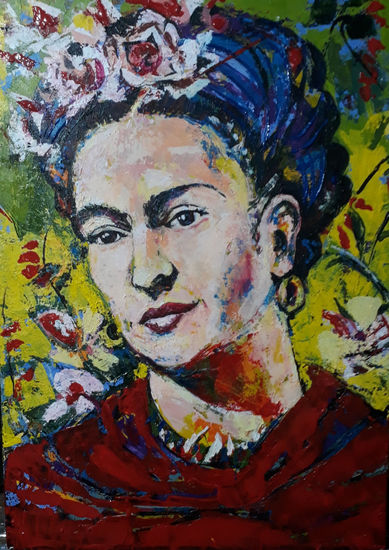 Retrato Frida Media Mixta Lienzo Retrato