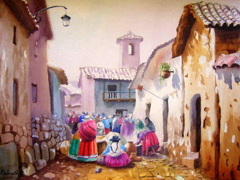 Pueblo del Colca (Chivay) Watercolour Card Landscaping