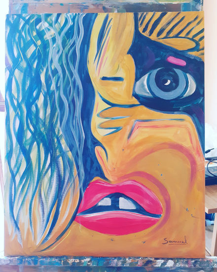 Ojo de tigre y boca mujer Acrylic Canvas Portrait