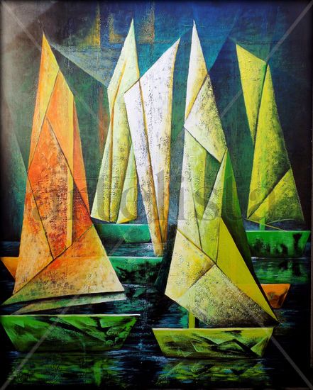 "VELAS TEXTURAS en VERDE" Acrylic Canvas Marine Painting