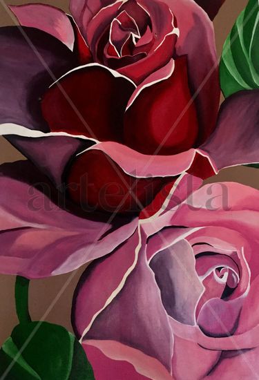 Rosa y rojo Acrylic Canvas Floral Painting