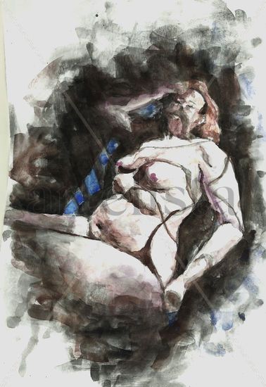 Cori tomando sol Watercolour Paper Nude Paintings