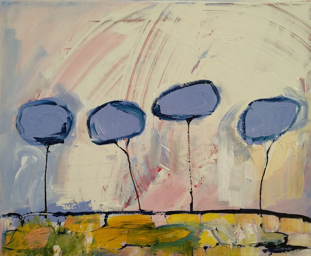 CUATRO ÁRBOLES COMO NUBES Acrylic Canvas Landscaping