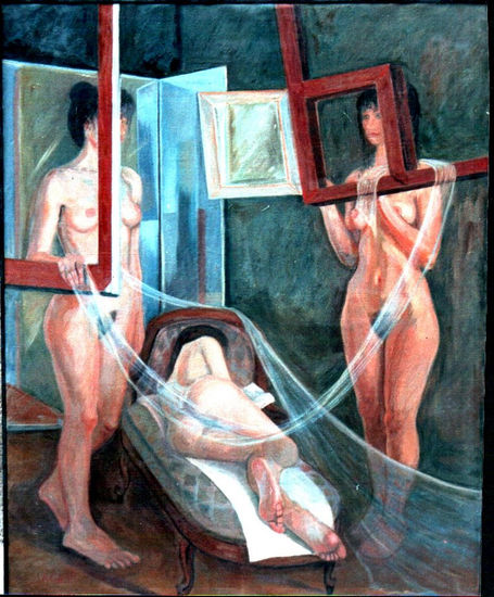 "Chicas posando" Oil Canvas Figure Painting