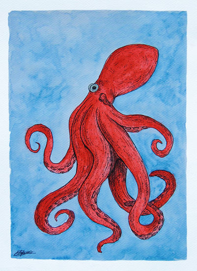 Octopus Watercolour Card Marine Painting