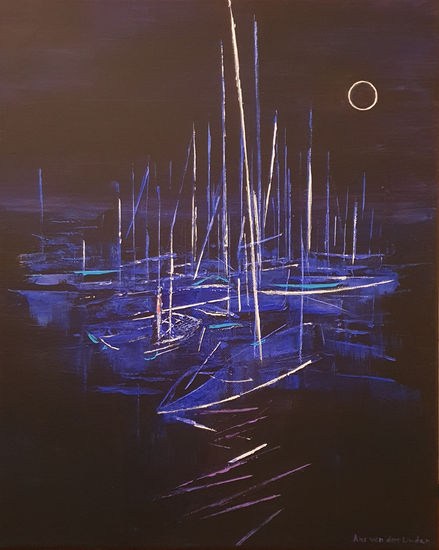 La marina anoche Acrylic Canvas Marine Painting