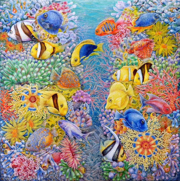 Anastasia Woron: "El Mar Rojo" - Óleo Original Firmado (60x60 cm.) 2021
