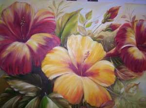 HIBISCUS Oil Textile Floral Painting