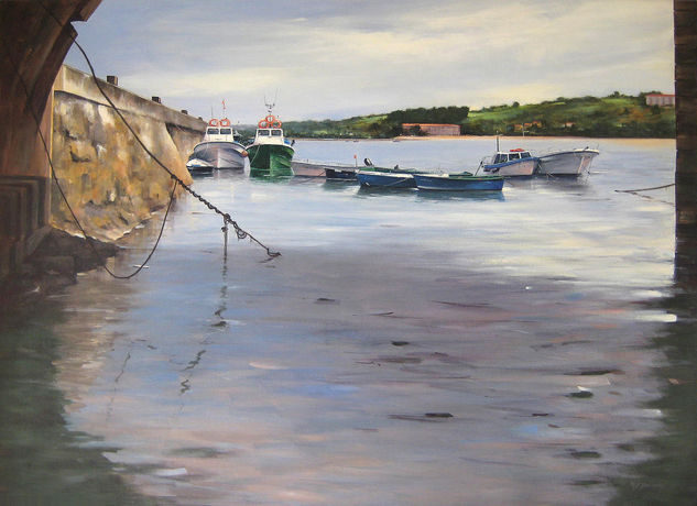 Barcos a través del puente Acrylic Canvas Marine Painting