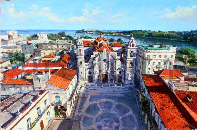 "Catedral de la habana vista de pájaro" Óleo Lienzo Paisaje