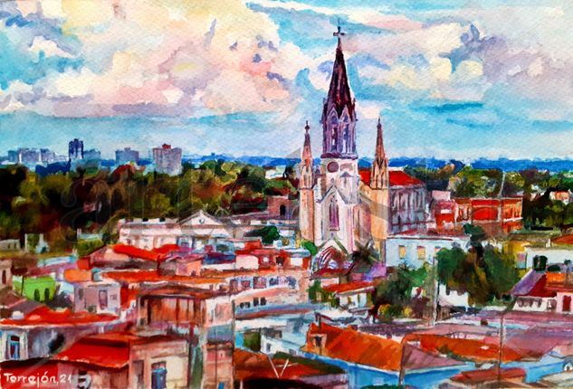 Iglesia del Sagrado Corazón.  CAMAGÜEY Acuarela Papel Paisaje