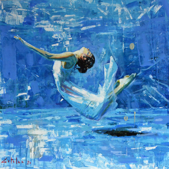 Bailando bajo el agua Oil Panel Marine Painting