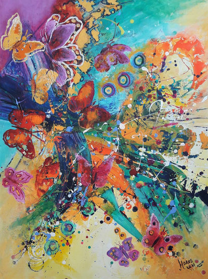 sold  Fluturi pe camp Acrylic Canvas Floral Painting