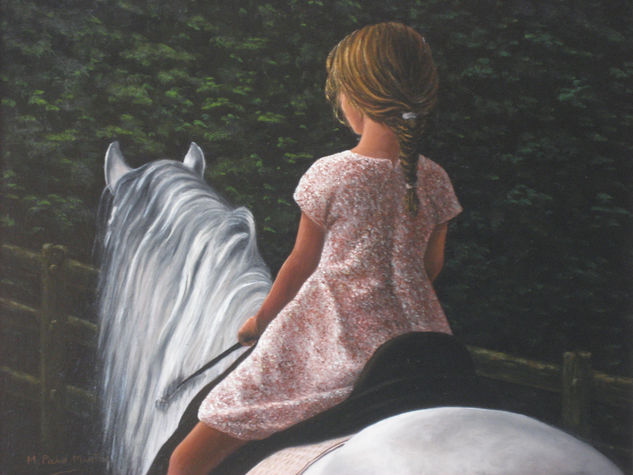 Niña a caballo Oil Canvas Figure Painting