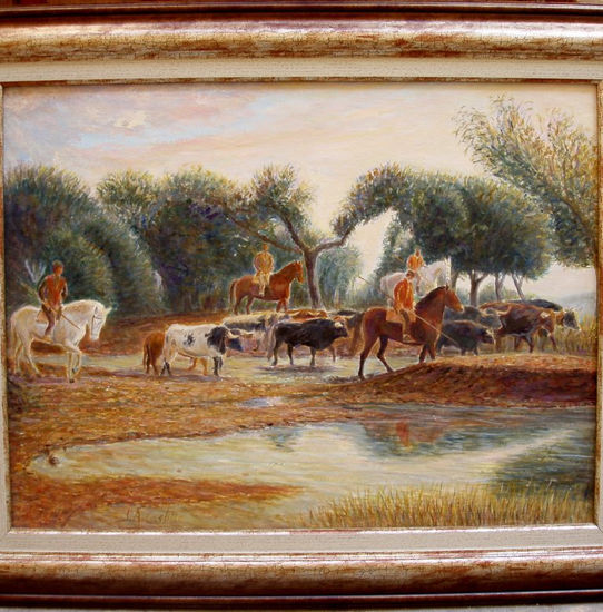 "Moviendo el ganado por los Campos de Ciudad Rodrigo" Oil Canvas Landscaping