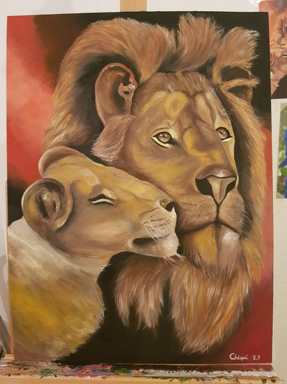 Leones Oil Canvas Animals