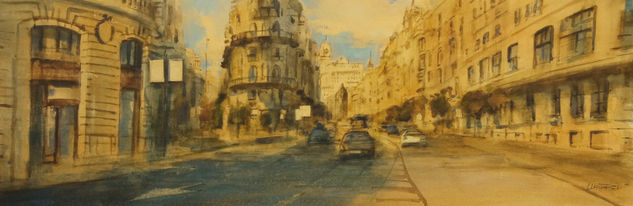 Gran Via Madrid. Watercolour Paper Landscaping