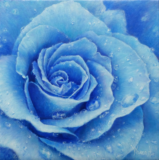 Anastasia Woron:"La Rosa Azul"-Óleo Original Firmado (30x30cm.)2019 Óleo Lienzo Floral