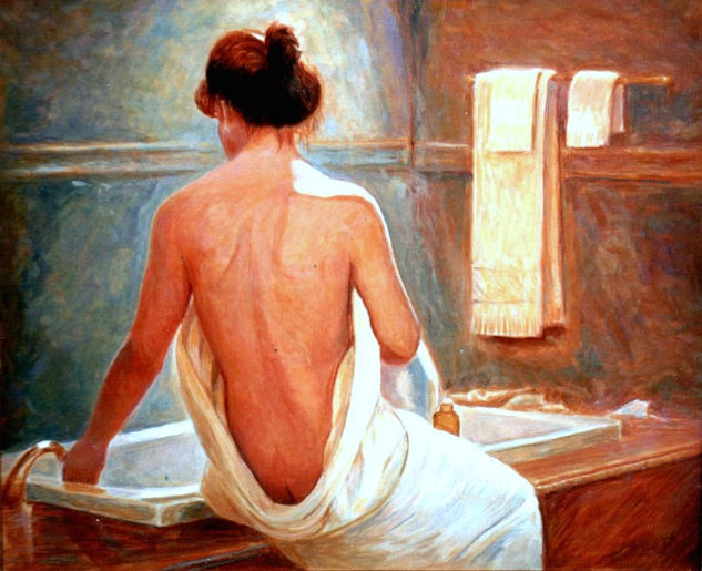 "Preparando el Baño" Oil Canvas Landscaping