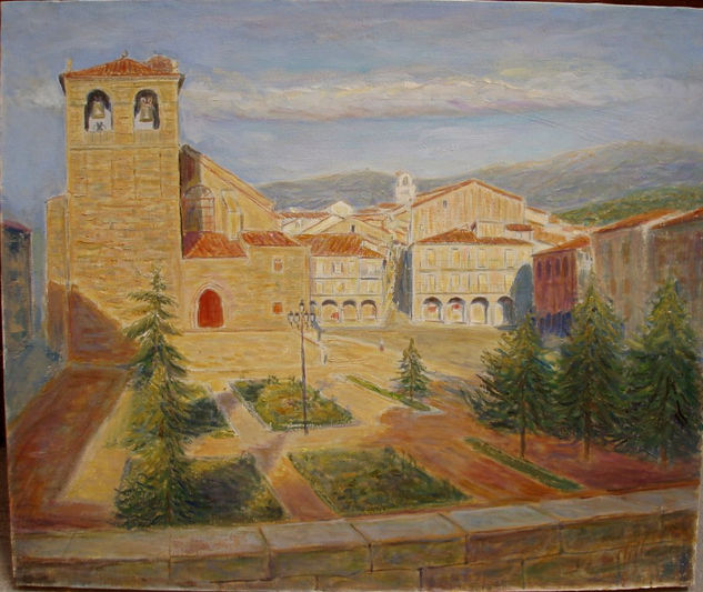 "Atardecer en la plaza de Bejar, salamanca" Óleo Lienzo Paisaje