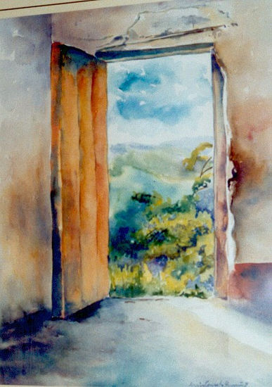 La puerta color Naranja Acuarela Papel Paisaje