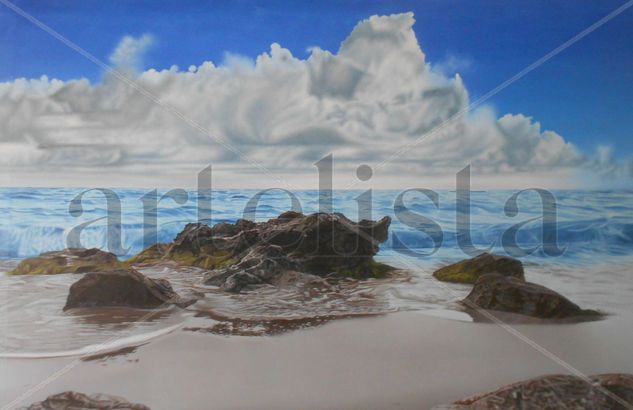 Paisaje de mar con playa y rocas Oil Canvas Marine Painting