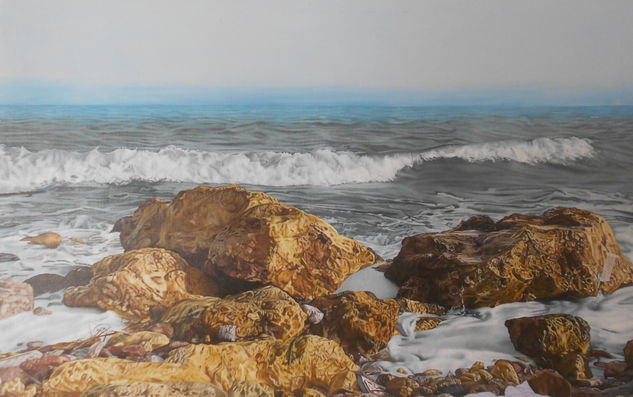 Paisaje de mar con rocas y espuma de mar #2 Oil Canvas Marine Painting