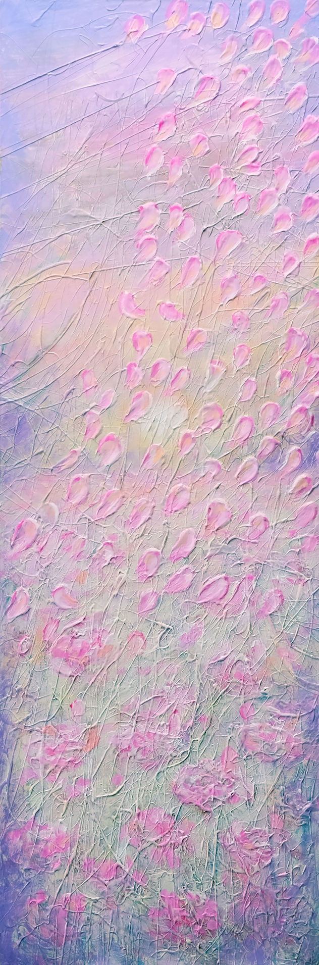 Anastasia Woron:"El Atardecer de Pétalos de Flores"-Acrilico Original (30x90 cm)2020