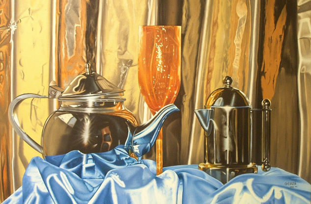 Cafeteras y copa anaranjada Oil Canvas Still Life Paintings