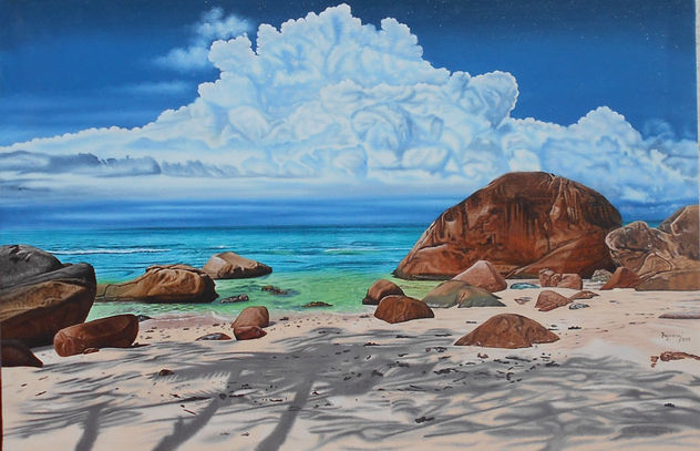 Paisaje de mar con playa y rocas