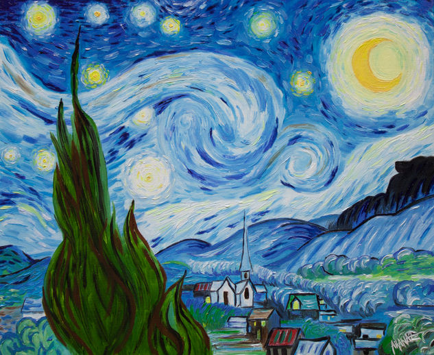 Replic Starry Night (Vincent Van Gogh) Réplica de La noche estrellada, pintura al óleo sobre lienzo Óleo Lienzo Paisaje