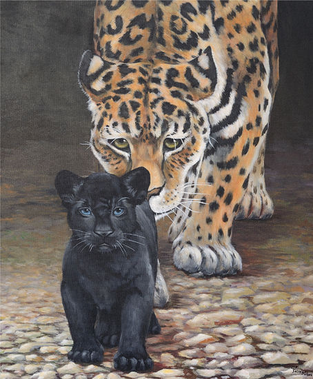 Leopardo y cría Acrylic Canvas Animals