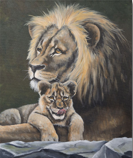 León y cría Acrylic Canvas Animals