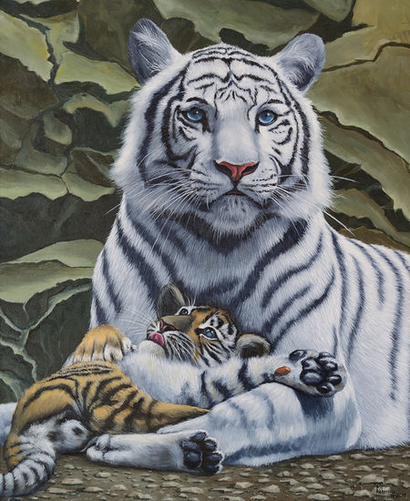 Tigre y cría Acrylic Canvas Animals