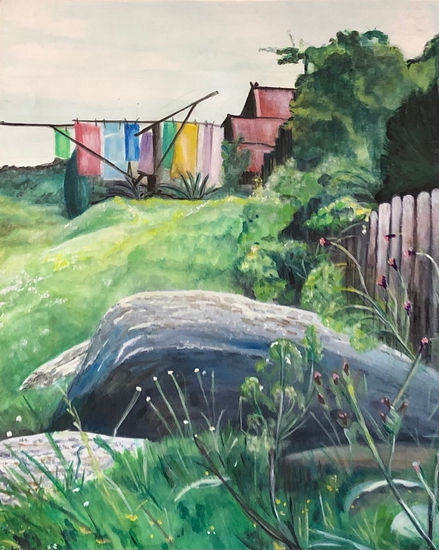 WASHING LINE Watercolour Card Landscaping