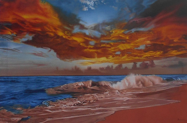 Atardecer, paisaje de mar. Oil Canvas Marine Painting