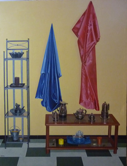 Telas roja  y azul Oil Canvas Still Life Paintings