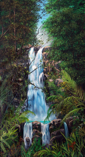 Cascada Secreta - Secret Water fall Oil Canvas Landscaping