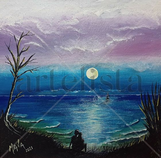 Pareja a la luz de la Luna Acrylic Panel Marine Painting