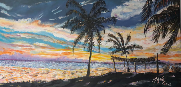 Atardecer en Playa El Agua Acrylic Canvas Marine Painting