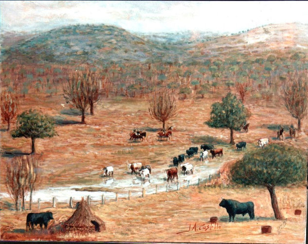 "Campos de Ciudad Rodrigo con Toros" Oil Canvas Landscaping