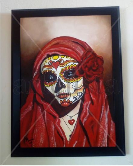 CATRINA ROJA Oil Textile Figure Painting