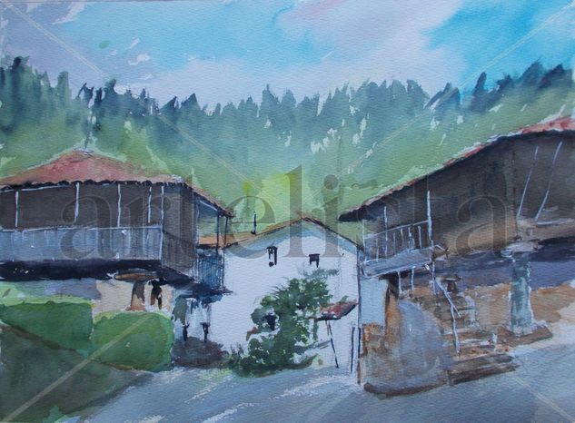 Fabares Acuarela Papel Paisaje