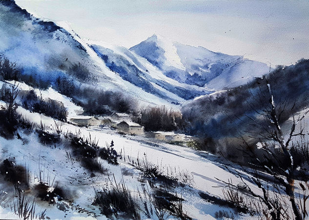 NEVADA EN VILLANUEVA TEVERGA Watercolour Paper Landscaping