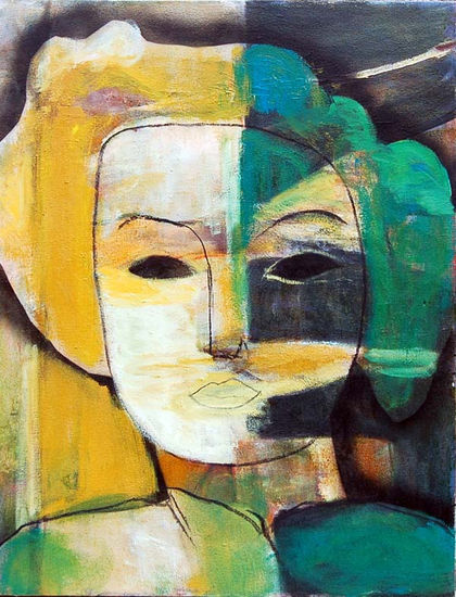 cara verde y ocre Oil Canvas Figure Painting