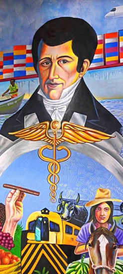 JOSE CECILIO DEL VALLE, FRAGMENTO MURAL DEL BICENTENARIO DEL COMERCIO. johnny mcdonald pintor hondureño contemporaneo Acrílico Lienzo Figura