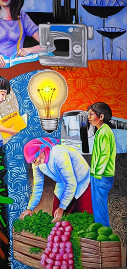 LENCAS EMPRENDEDORES, FRAGMENTO MURAL DEL BICENTENARIO DEL COMERCIO Acrylic Canvas Figure Painting