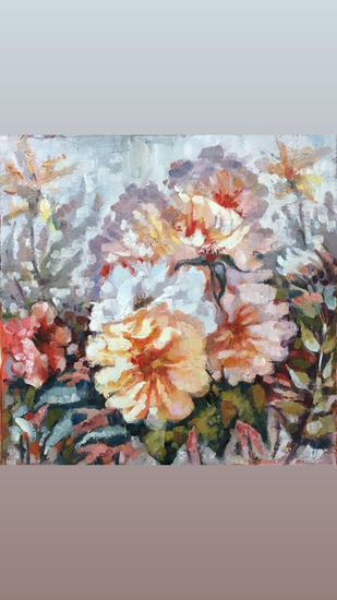 Peonias Oil Paper Floral Painting