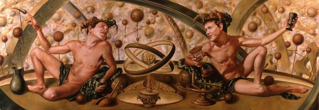 Dos Arlequines Ebrios Controlando el Universo Oil Canvas Nude Paintings